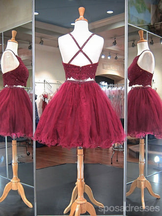 Sexy Burgundy Lace Beaded Cheap Short Homecoming Dresses Online, CM595