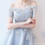 Short Sleeve Off Shoulder High How Dusty Blue Cheap Homecoming Dresses, CM513