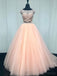 Sexy Two Pieces Cap Sleeve Blush Pink Long Evening Prom Dresses, 17343