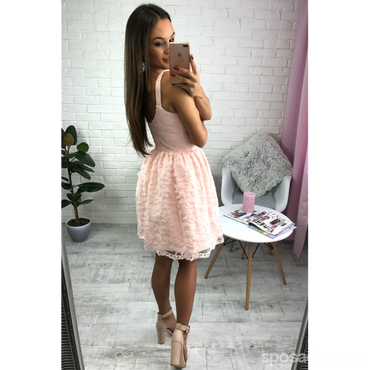 Short Cheap Simple V Neck Blush Pink Lace Homecoming Dresses 2018, CM518
