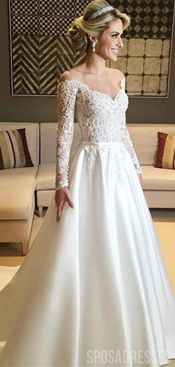 Long Sleeves Elegant Cheap Wedding Dresses Online, Cheap Wedding Gown