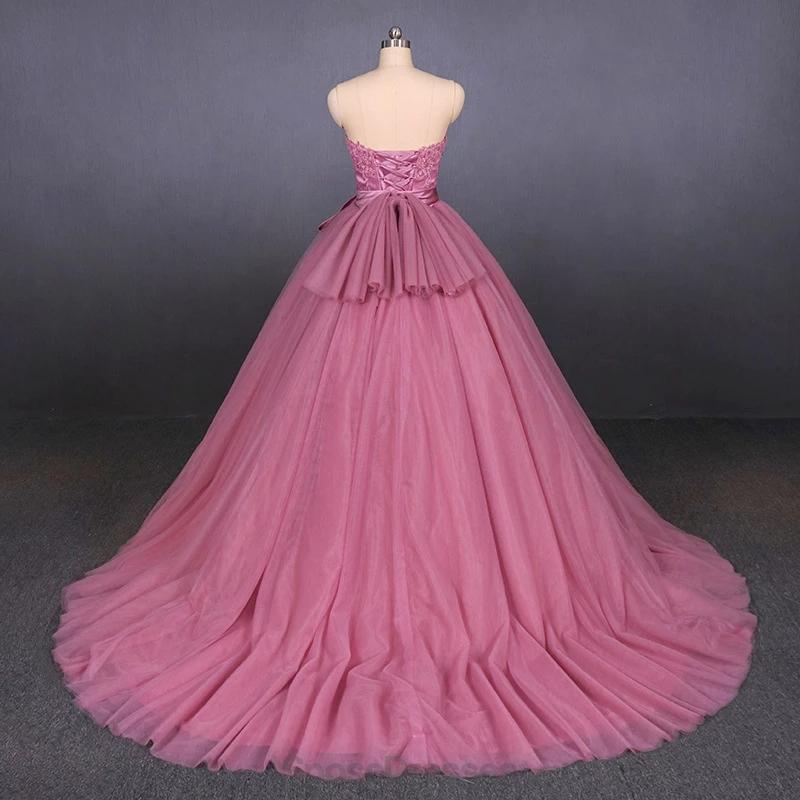 Strapless Hot Pink Ball Gown Cheap Evening Prom Dresses, Evening Party Prom Dresses, 12150