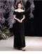 Black A-line Off Shoulder Cheap Long Prom Dresses Online,Dance Dresses,12646