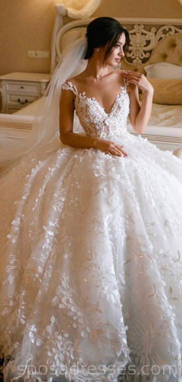 Lace Straps Ball Gown V-neck Long Wedding Dresses Online, Cheap Bridal SposaDresses Lace Straps Ball Gown V-neck Long Wedding Dresses Online, Cheap Bridal SposaDresses