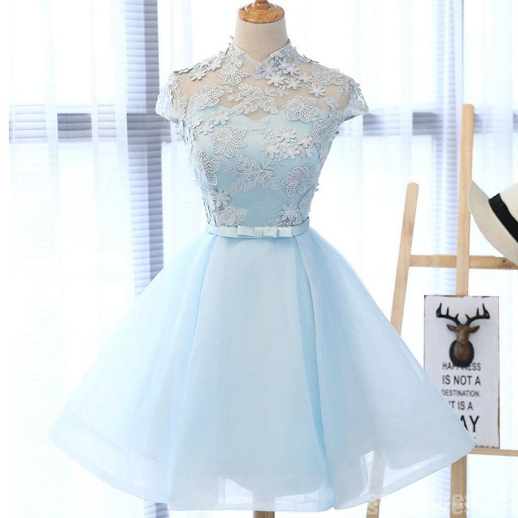 High Neckline Light Blue Cute Homecoming Prom Dresses, Affordable Swee SposaDresses High Neckline Light Blue Cute Homecoming Prom Dresses, Affordable Swee SposaDresses