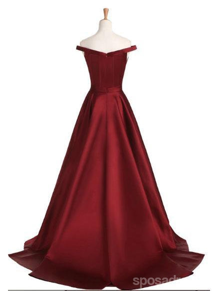 2018 Fashion New Style Simple Off the Shoulder Maroon A line Long Evening Prom Dresses, 17351