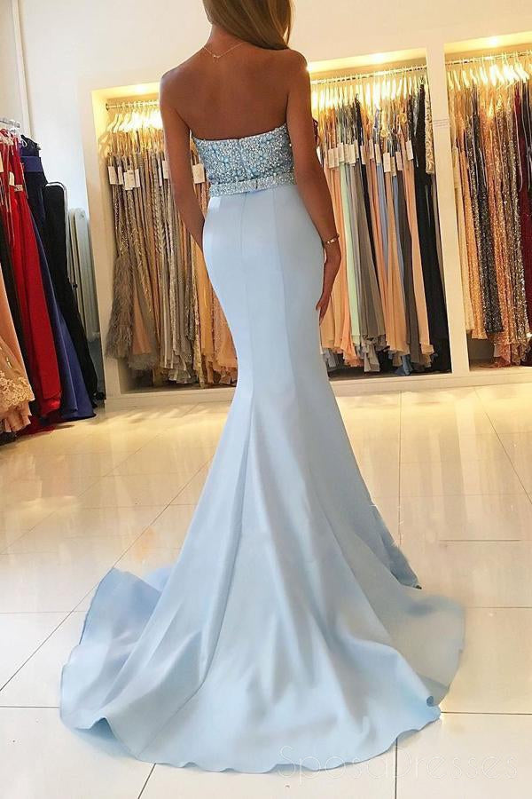 Strapless Light Blue Sweetheart Mermaid Long Custom Evening Prom Dress – SposaDresses