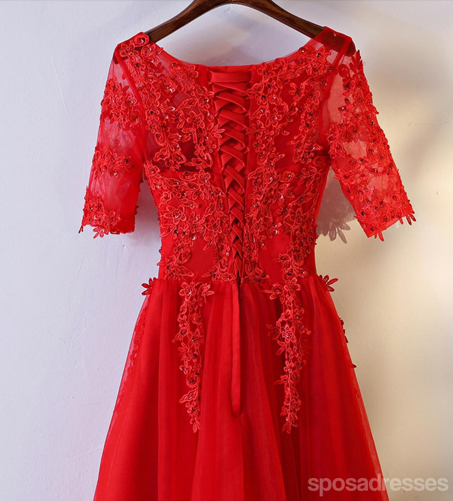 Short Sleeve Red Lace Round Neckline Short Homecoming Prom Dresses, Affordable Corset Back Short Party Prom Dresses, Perfect Homecoming Dresses, CM248