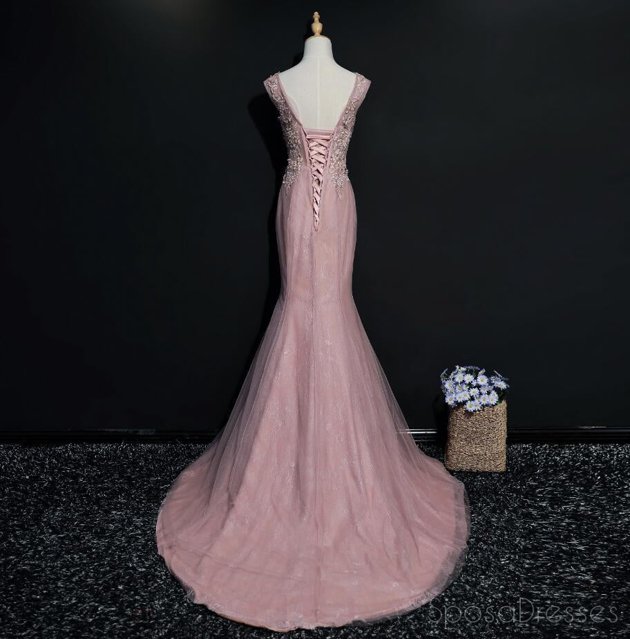 Lace Mermaid Cap Sleeve Scoop Neckline Unique Long Evening Prom Dresses, Popular 2018 Party Prom Dresses, Custom Long Prom Dresses, Cheap Formal Prom Dresses, 17217
