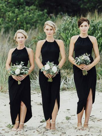 Simple Black Side Slit Short Bridesmaid Dresses, Unique Bridesmaid Dresses, BD125