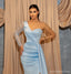 Sexy Blue Mermaid One Shoulder Side Slit Long Sleeves Prom Dresses,13045