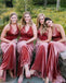 Dusty Rose Mermaid Spaghetti Straps Cheap Long Bridesmaid Dresses Online, WG1148