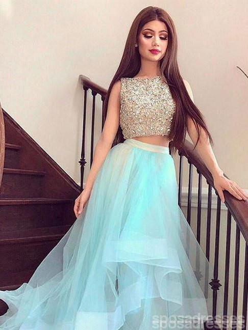 Two Pieces Beaded Tiffany Blue Skirt High Low Custom Evening Prom Dres – SposaDresses Two Pieces Beaded Tiffany Blue Skirt High Low Custom Evening Prom Dres – SposaDresses