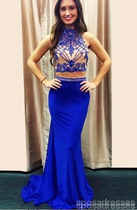 Two Pieces Royal Blue Mermaid Evening Prom Dresses, 2017 Long Sexy Hal SposaDresses Two Pieces Royal Blue Mermaid Evening Prom Dresses, 2017 Long Sexy Hal SposaDresses