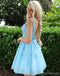 V Neck Blue Lace Short Cheap Homecoming Dresses Online, CM822