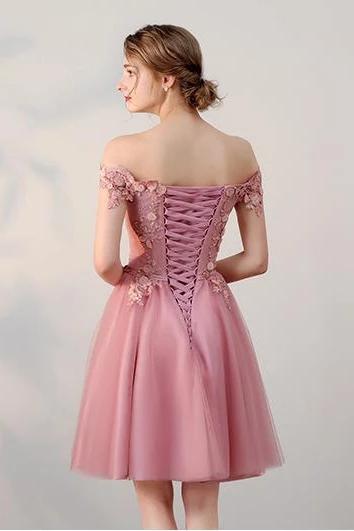 Off Shoulder Dusty Pink Cheap Homecoming Dresses Online, Cheap Short Prom Dresses, CM742