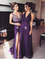 2018 Purple Chiffon Side Slit Long Evening Prom Dresses, 17577