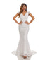 Ivory Mermaid V-neck Backless Handmade Lace Wedding Dresses,WD804