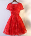 2017 Short Sleeve Red Lace Round Neckline Homecoming Prom Dresses, Affordable Corset Back Short Party Prom Dresses, Perfect Homecoming Dresses, CM249