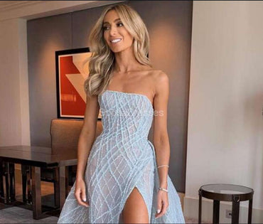 Blue Strapless Side Slit Sexy Blue Long Evening Prom Dresses, Evening Party Prom Dresses, 12245