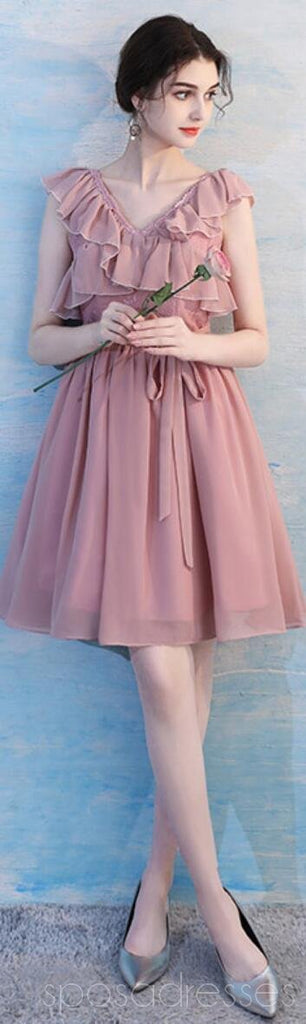 Dusty Pink Chiffon Mismatched Simple Cheap Bridesmaid Dresses Online, WG513