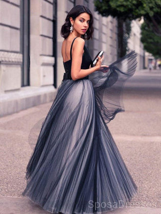 Navy Simple V Neck A-line Evening Prom Dresses, Cheap Custom Sweet 16 Dresses, 18496