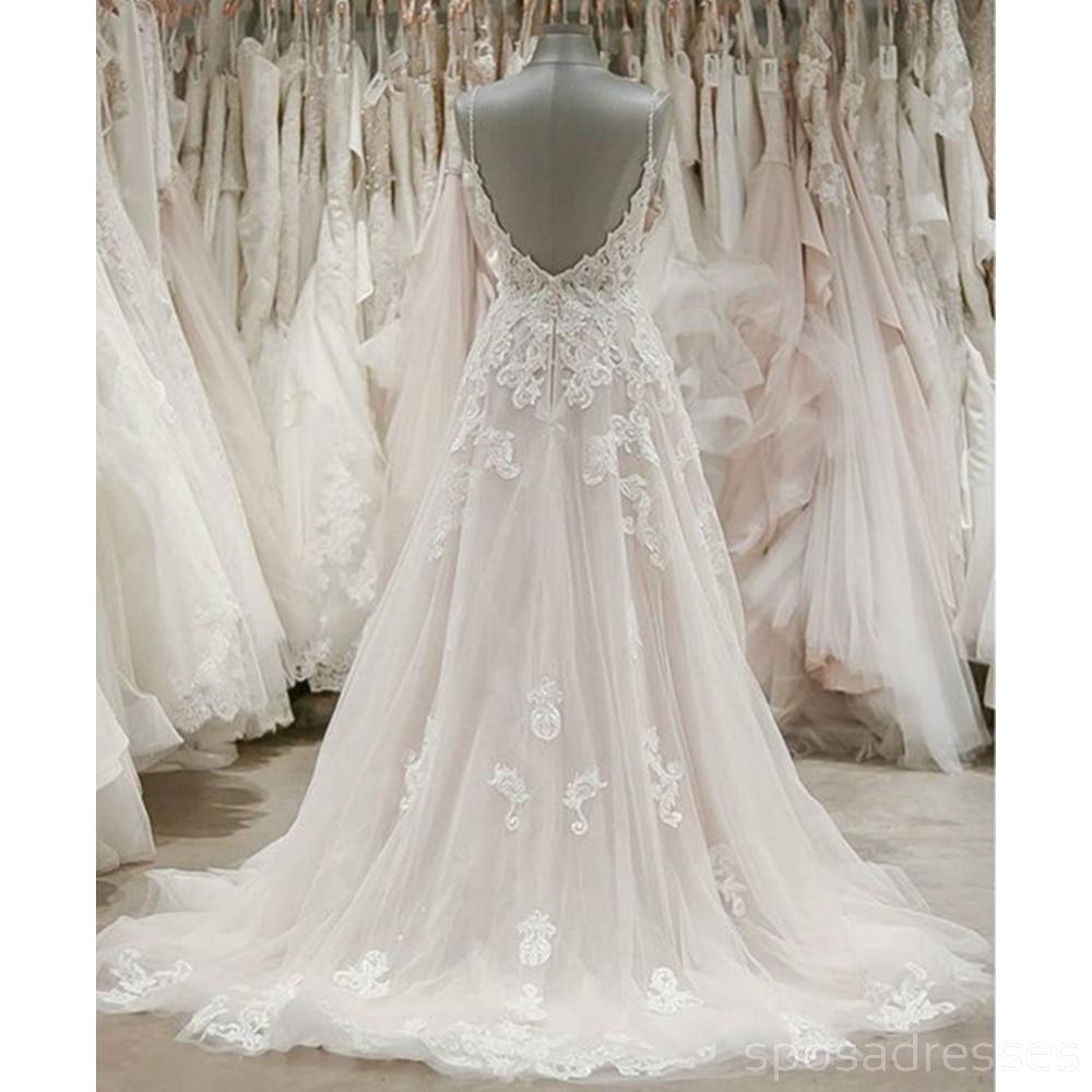 Spaghetti Straps Lace Backless A-line Cheap Wedding Dresses Online, Cheap Bridal Dresses, WD516