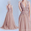Deep V Neckline Lace prom Dresses, Dusty pink prom Dress, A line Evening Prom Dresses, 17009