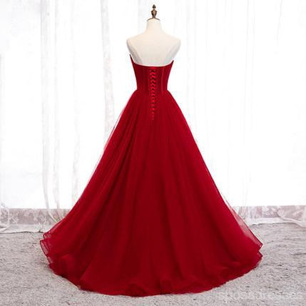 Red Tulle A-line Cheap Long Evening Prom Dresses, Sweet 16 Prom Dresses, 12352