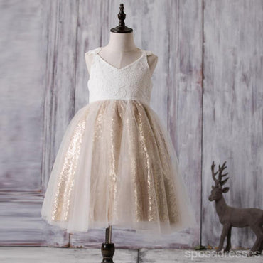 Lace Top Sequin Tulle Flower Girl Dresses, Affordable Lovely Zip Up Little Girl Dresses , FG055