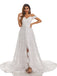 Ivory A-line Spaghetti Straps Off Shoulder Side Slit Handmade Lace Wedding Dresses,WD803