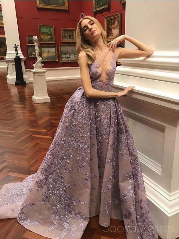 Dusty Purple Lace A line Scoop Cheap Long Evening Prom Dresses, Cheap SposaDresses Dusty Purple Lace A line Scoop Cheap Long Evening Prom Dresses, Cheap SposaDresses