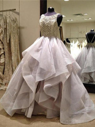 Long Fluffy Prom Dresses, Organza Wedding Dress, Backless Prom Dresses, Ball Gown, WD0125