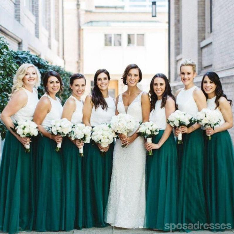 Jewel Ivory Bodice Green Skirt A-line Long Cheap Bridesmaid Dresses Online, WG678
