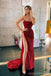 Sexy Mermaid Burgundy High Slit Sweetheart Cheap Long Prom Dresses,12844