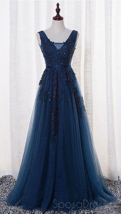 V Neckline Two Straps Lace Beaded Long Evening Prom Dresses, Party Prom Dresses, 17306