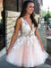 Pale Pink V Neck Lace See Through Short Homecoming Dresses Online, CM639