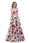 Sexy Two Pieces Simple Strapless Printed Flower Long Evening Prom Dresses, Popular Cheap Long 2018 Party Prom Dresses, 17253
