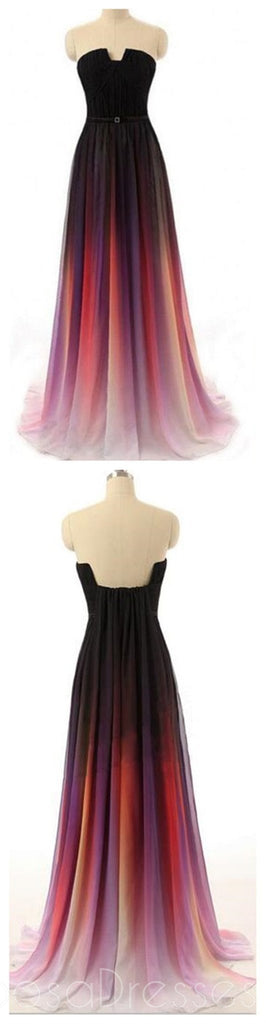Popular Chiffon Strapless Omber Long Cheap Evening Prom Dresses Online,PD0111