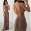 Simple Sexy Custom Long Cheap Brown Spaghetti Straps Evening Prom Dresses,PD0154