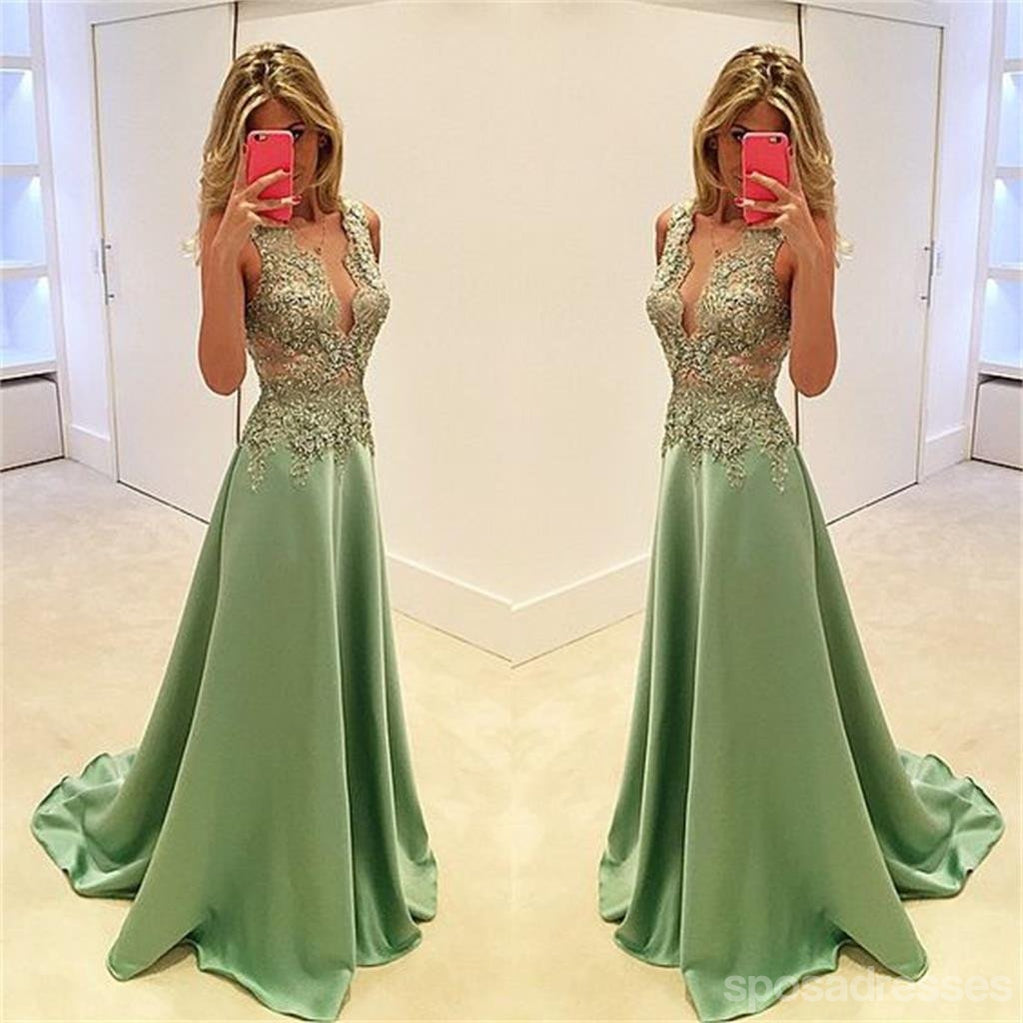 Green See Through Prom Dresses,Stunning Prom Dresses,A-line Prom Dress –  SposaDresses