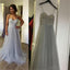 Cheap Spaghetti Straps Grey Beaded Prom Dresses, Cheap Tulle Prom Dresses,PD0166