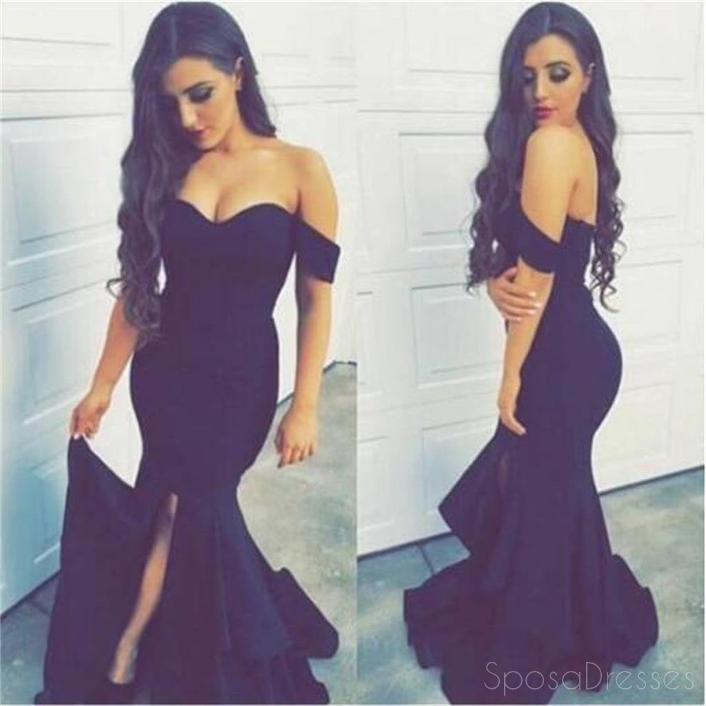 Sexy Off shoulder Navy Prom Dresses, Side Slit Mermaid Prom Dresses, PD0168