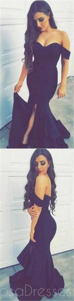 Sexy Off shoulder Navy Prom Dresses, Side Slit Mermaid Prom Dresses, PD0168