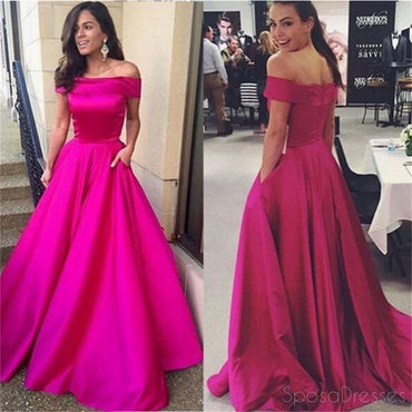A line Hot Pink Off Shoulder Prom Dresses ,Simple Prom Dresses, Cheap Prom Dresses,PD0188