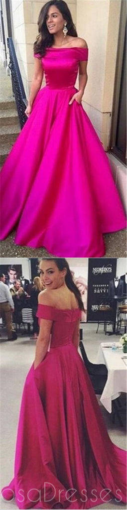 A line Hot Pink Off Shoulder Prom Dresses ,Simple Prom Dresses, Cheap Prom Dresses,PD0188
