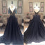 Black A-line Elegant Deep V-Neck Prom Dresses, Black Long Evening Party Dresses, PD0198