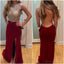 Burgundy Sexy Backless Side Slit  Prom Dresses online, Dresses for Prom, PD0027