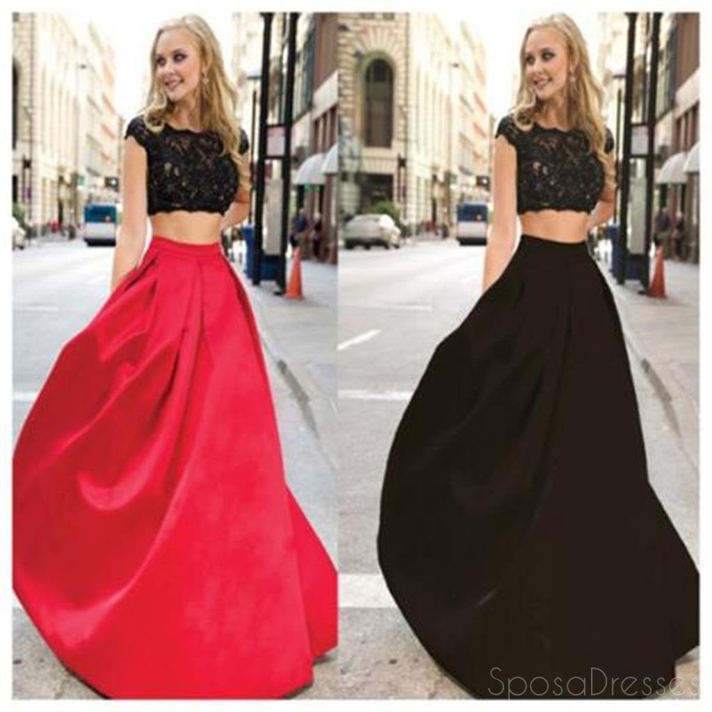 Two Pieces Simple Red and Black Affordable Party Evening Prom Dresses, PD0043