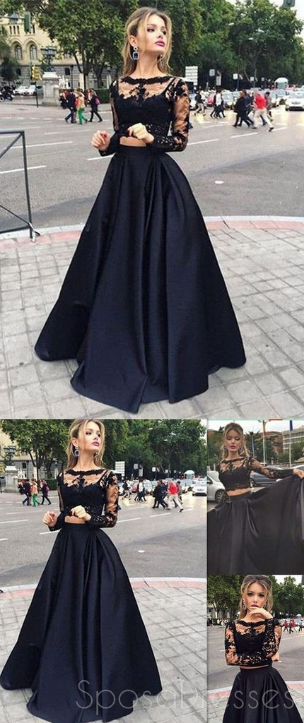Long Prom Dress ,Black Prom Dress,Prom Dress With Lace ,Long Sleeve Elegant Prom Dress,PD0045